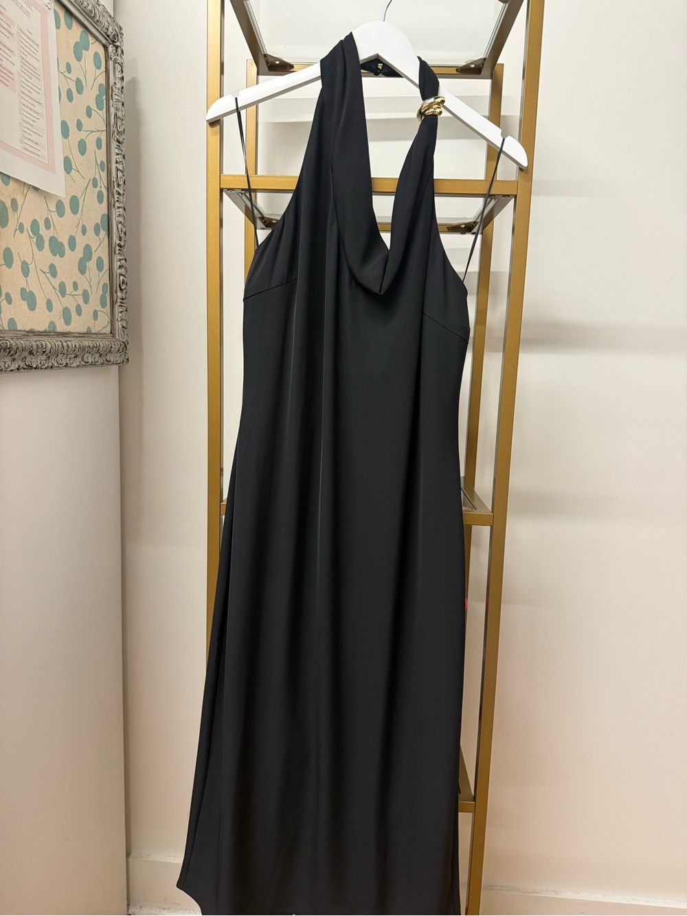 Astr One-Shoulder Black Midi Dress with Gold Ring